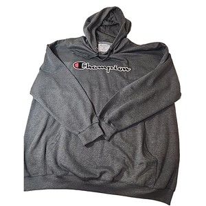 VINTAGE Champion Hoodie Mens 3XL Sweatshirt Spelled Out‎ Logo Pullover Gray